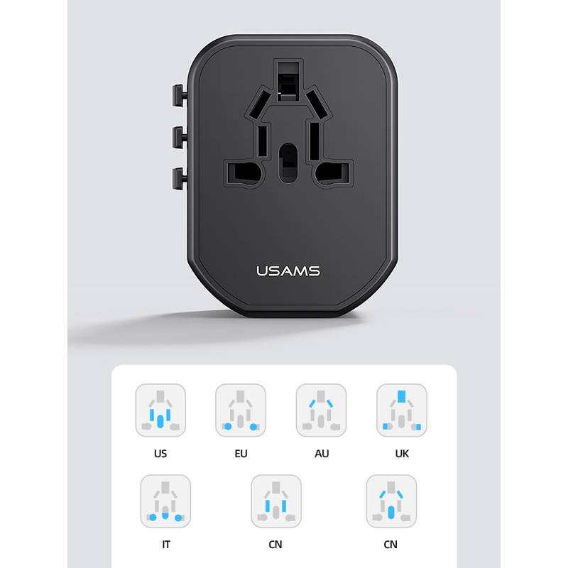 USAMS φορτιστής/αντάπτορας πρίζας US-CC179, USB-C & 2x USB, universal, 20W, μαύρος – φωτογραφία 5