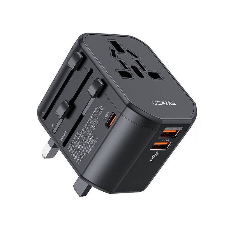 USAMS φορτιστής/αντάπτορας πρίζας US-CC179, USB-C & 2x USB, universal, 20W, μαύρος