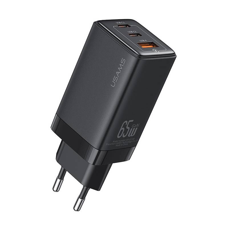 USAMS φορτιστής τοίχου US-CC180, USB & 2x USB-C, 65W PD, GaN, μαύρος USAMS φορτιστής τοίχου US-CC180, USB & 2x USB-C, 65W PD, GaN, μαύρος