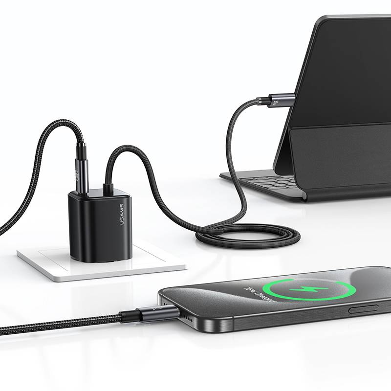 USAMS φορτιστής τοίχου CC264 με καλώδιο, USB-C, 30W, GaN, μαύρος – φωτογραφία 2