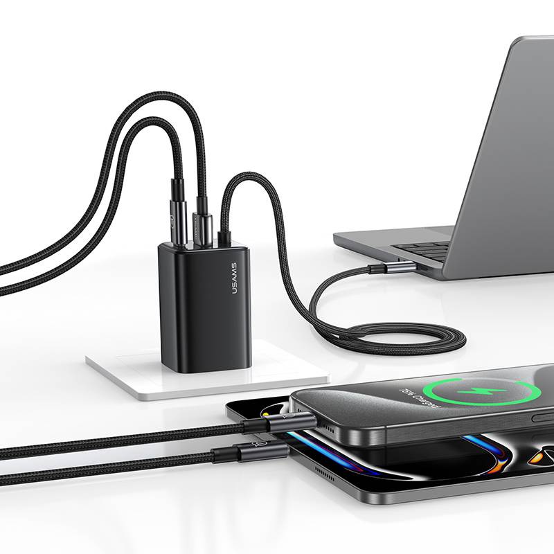 USAMS φορτιστής τοίχου CC266 με καλώδιο, USB & USB-C, 65W, GaN, μαύρος – φωτογραφία 2
