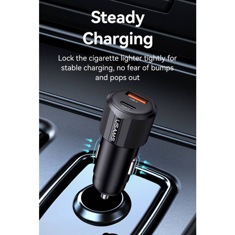USAMS φορτιστής αυτοκινήτου CC283, USB & USB-C, 60W, μαύρος – φωτογραφία 2