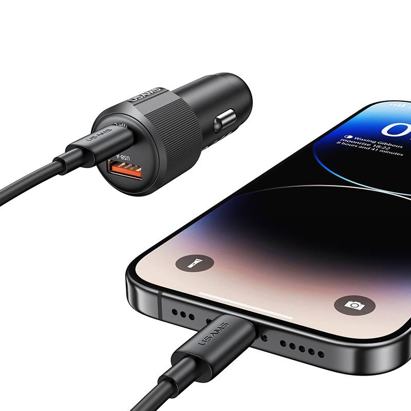 USAMS φορτιστής αυτοκινήτου CC283, USB & USB-C, 60W, μαύρος – φωτογραφία 4