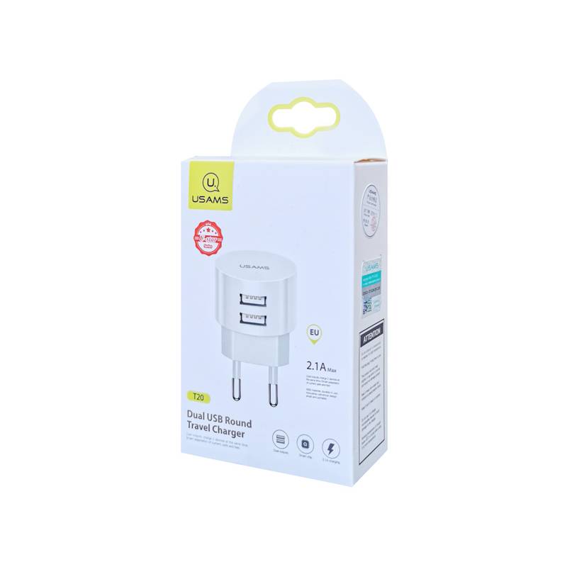USAMS φορτιστής τοίχου T20, 2x USB, 2.1A, λευκός – φωτογραφία 5