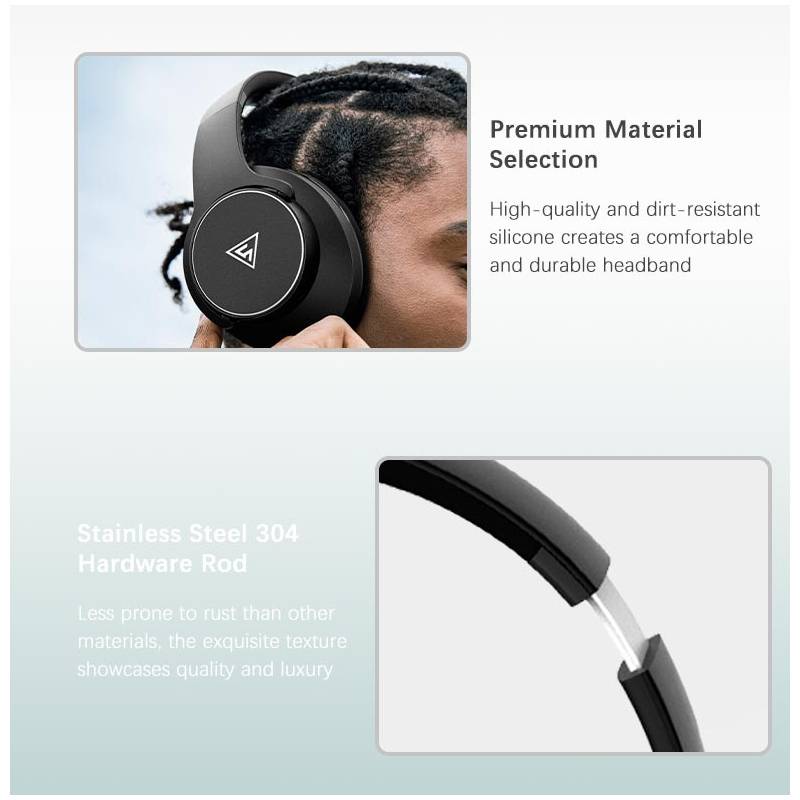 Doqaus headphones DESIGN 1, ασύρματα & ενσύρματα, Φ40mm, 600mAh, μαύρα – φωτογραφία 6