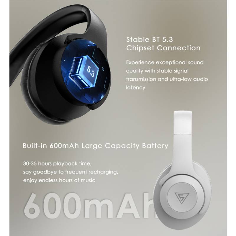 Doqaus headphones DESIGN 2, ασύρματα & ενσύρματα, Φ40mm, 600mAh, μαύρα – φωτογραφία 5