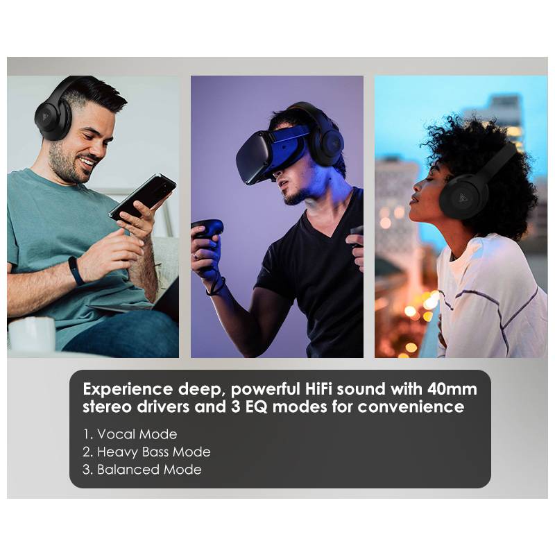 Doqaus headphones DESIGN 2, ασύρματα & ενσύρματα, Φ40mm, 600mAh, μαύρα – φωτογραφία 6