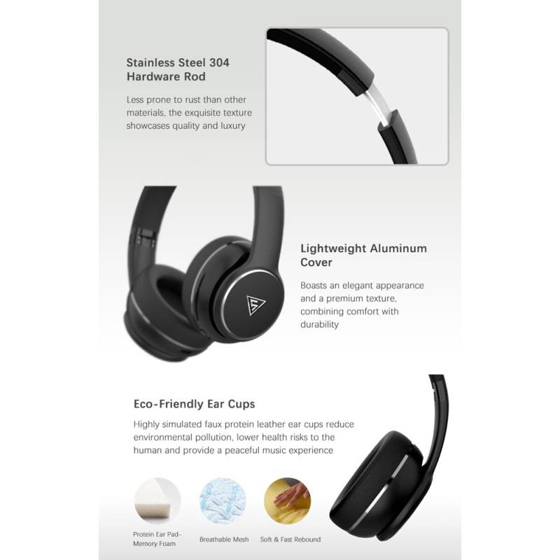 Doqaus headphones DESIGN 3, ασύρματα & ενσύρματα, Φ40mm, 600mAh, μαύρα – φωτογραφία 6