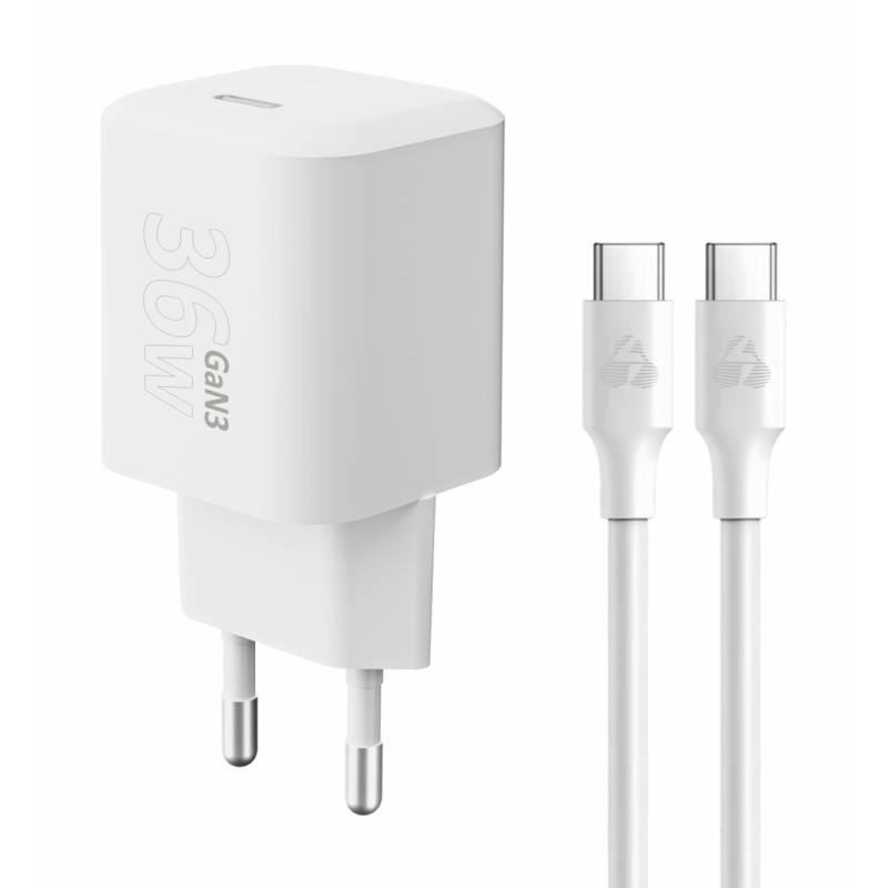 Powertech φορτιστής τοίχου PT-1350 με καλώδιο, USB-C, 36W, GaN, λευκός Powertech φορτιστής τοίχου PT-1350 με καλώδιο, USB-C, 36W, GaN, λευκός