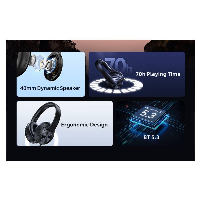 USAMS headphones YH21, ασύρματα & ενσύρματα, Φ40mm, 500mAh, μαύρα – φωτογραφία 2