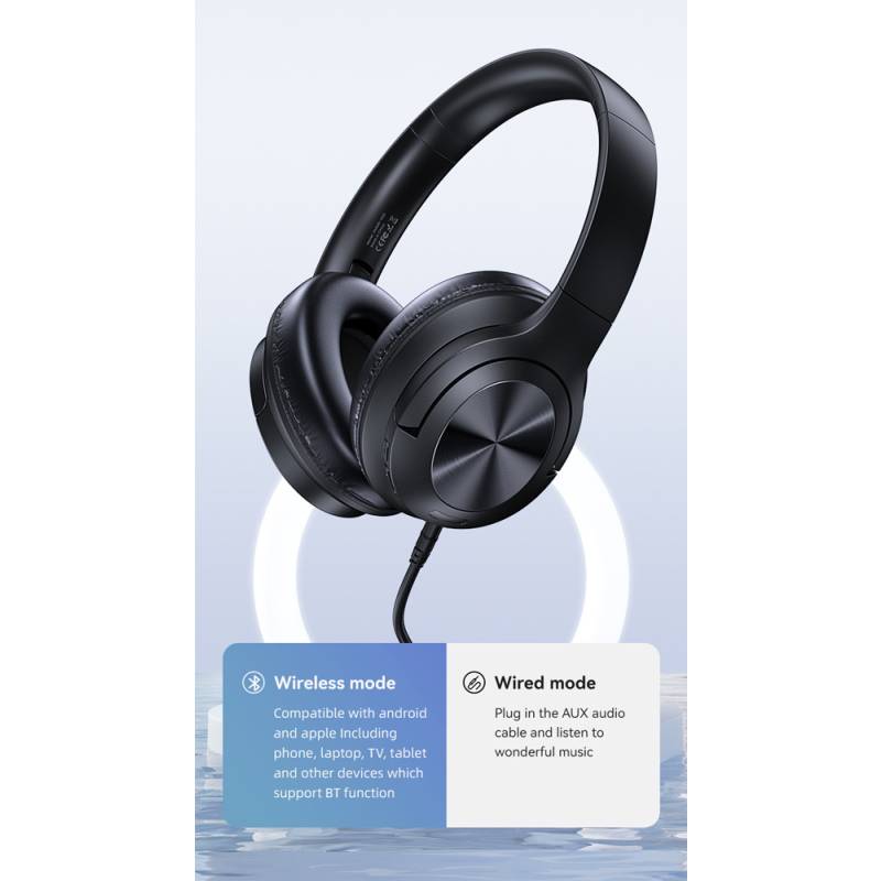 USAMS headphones YH21, ασύρματα & ενσύρματα, Φ40mm, 500mAh, μαύρα – φωτογραφία 3