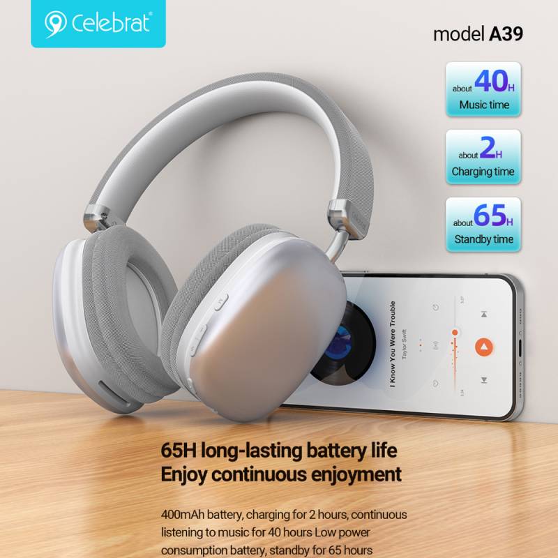 Celebrat headphones A39, ασύρματα & ενσύρματα, micro SD, 40mm, 400mAh, μαύρα – φωτογραφία 3