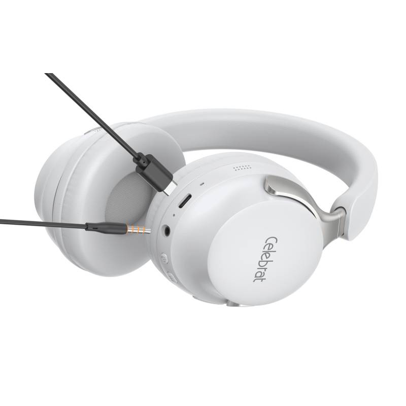 Celebrat headphones A40, ασύρματα & ενσύρματα, 40mm, 250mAh, λευκά – φωτογραφία 2