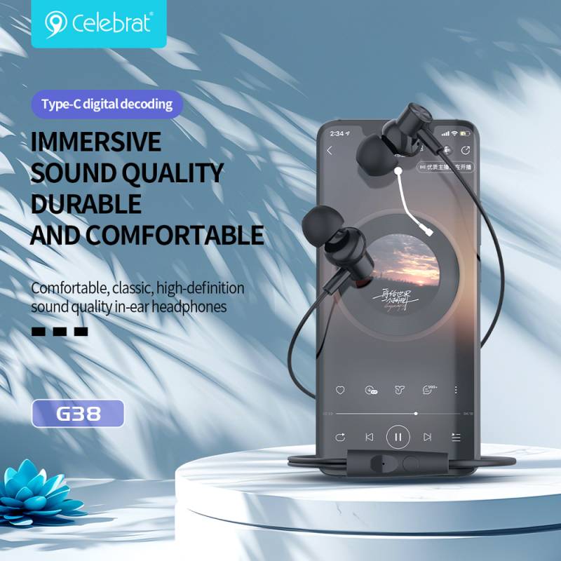 Celebrat earphones με μικρόφωνο G38, USB-C σύνδεση, 10mm, 1.2m, μαύρα – φωτογραφία 3