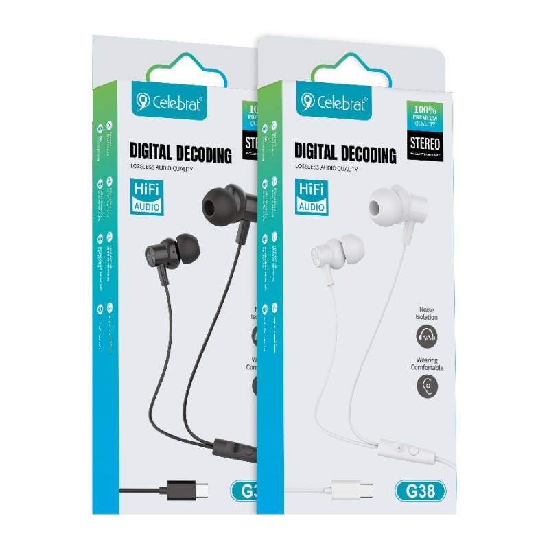 Celebrat earphones με μικρόφωνο G38, USB-C σύνδεση, 10mm, 1.2m, λευκά – φωτογραφία 5