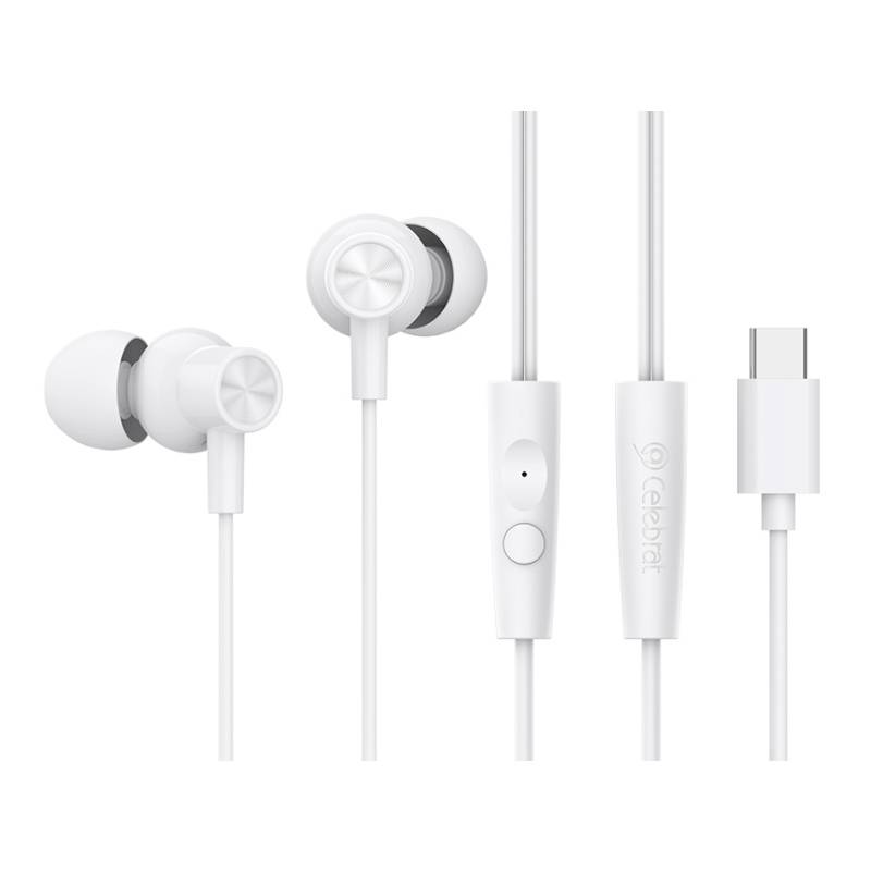 Celebrat earphones με μικρόφωνο G38, USB-C σύνδεση, 10mm, 1.2m, λευκά