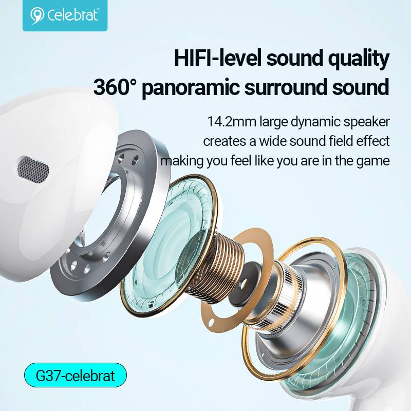 Celebrat earphones με μικρόφωνο G37, USB-C σύνδεση, 14.2mm, 1.2m, λευκά – φωτογραφία 3