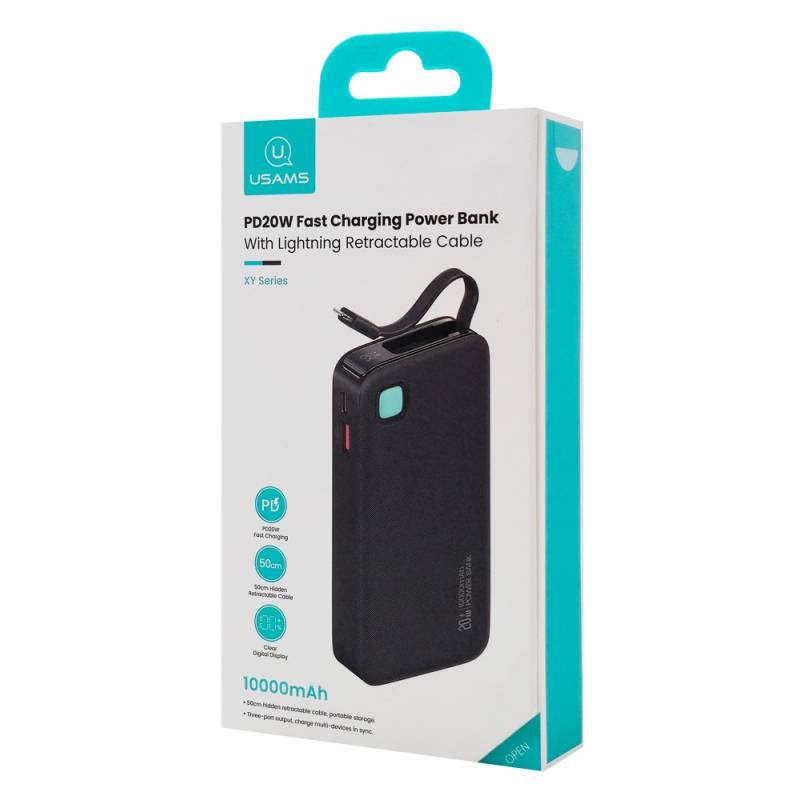 USAMS power bank CD225 με καλώδιο Lightning, 2x θύρες εξόδου, 10000mAh, 20W, μαύρο – φωτογραφία 6