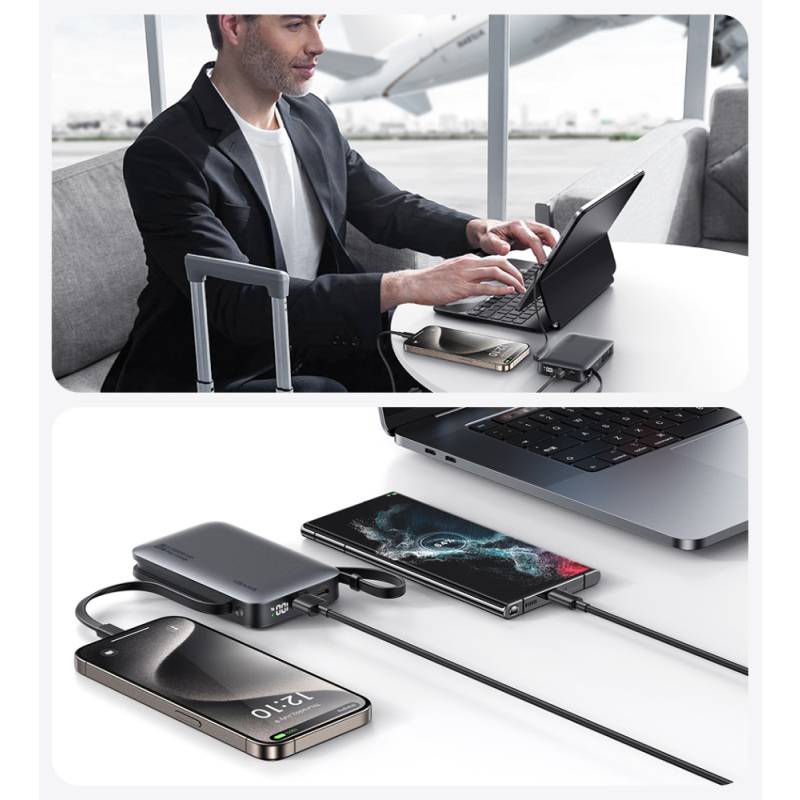 USAMS power bank CD228 με 2x καλώδια, 2x θύρες εξόδου, 10000mAh, 20W, γκρι – φωτογραφία 4