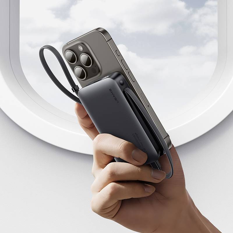 USAMS power bank CD228 με 2x καλώδια, 2x θύρες εξόδου, 10000mAh, 20W, γκρι – φωτογραφία 6