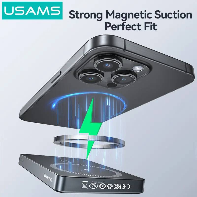 USAMS power bank CD242, magnetic wireless, USB-C έξοδος, 10000mAh, 20W, γκρι – φωτογραφία 2