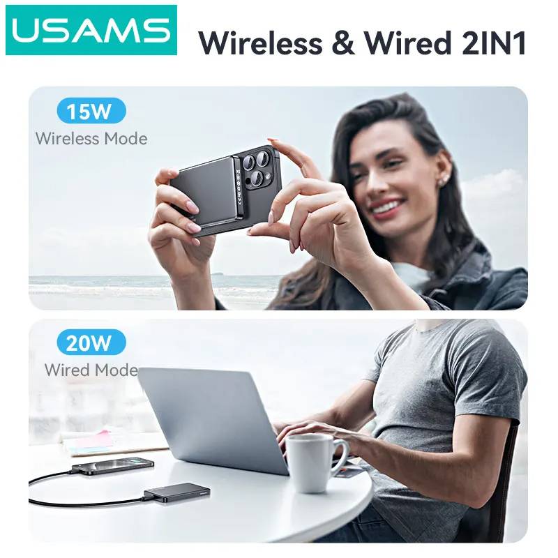 USAMS power bank CD242, magnetic wireless, USB-C έξοδος, 10000mAh, 20W, γκρι – φωτογραφία 4