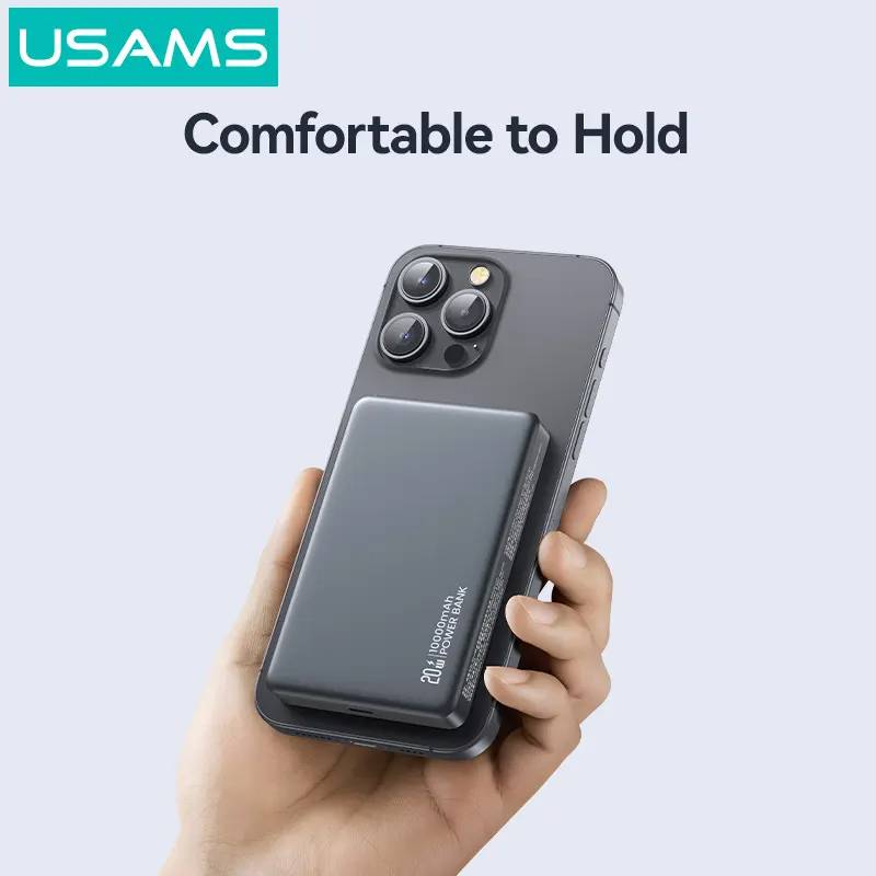 USAMS power bank CD242, magnetic wireless, USB-C έξοδος, 10000mAh, 20W, γκρι – φωτογραφία 5
