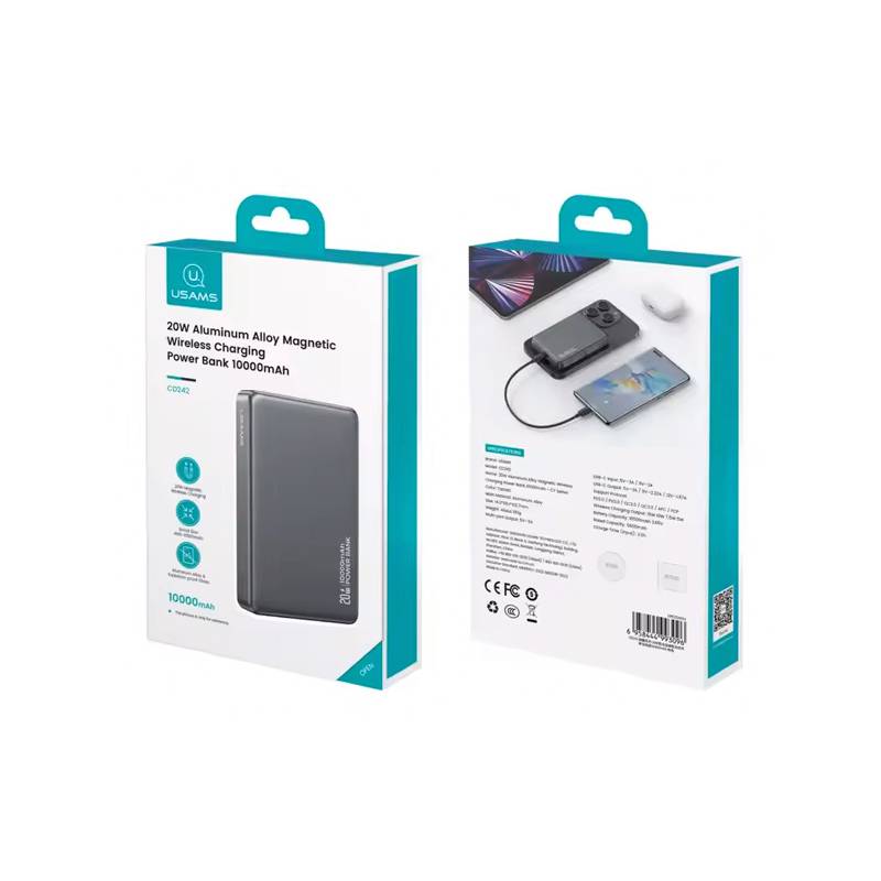 USAMS power bank CD242, magnetic wireless, USB-C έξοδος, 10000mAh, 20W, γκρι – φωτογραφία 6