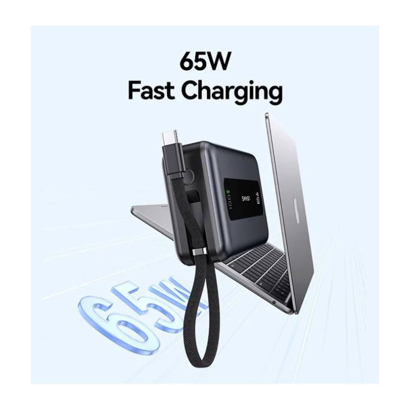 USAMS power bank CD243 με καλώδιο USB-C, 2x θύρες εξόδου, 20000mAh, 65W, γκρι – φωτογραφία 5