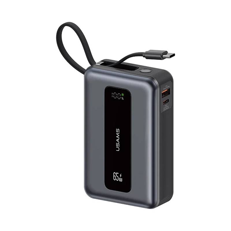 USAMS power bank CD243 με καλώδιο USB-C, 2x θύρες εξόδου, 20000mAh, 65W, γκρι USAMS power bank CD243 με καλώδιο USB-C, 2x θύρες εξόδου, 20000mAh, 65W, γκρι