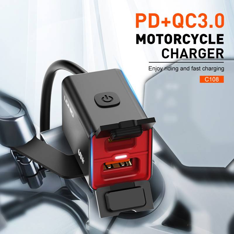 Ldnio φορτιστής μοτοσυκλέτας C108 με καλώδιο, USB/USB-C, 60W, μαύρος – φωτογραφία 2