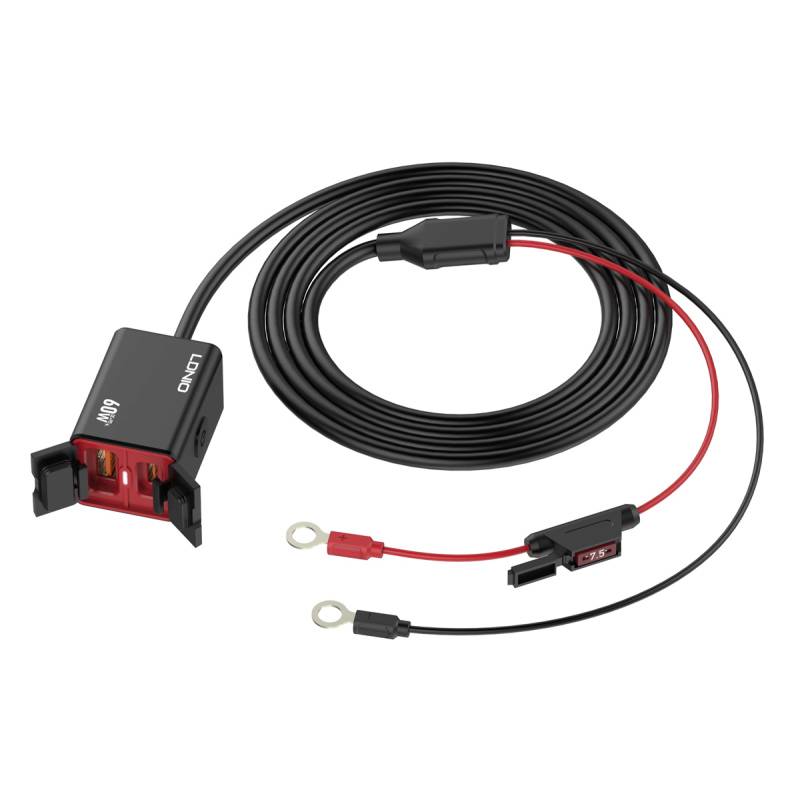 Ldnio φορτιστής μοτοσυκλέτας C108 με καλώδιο, USB/USB-C, 60W, μαύρος – φωτογραφία 3