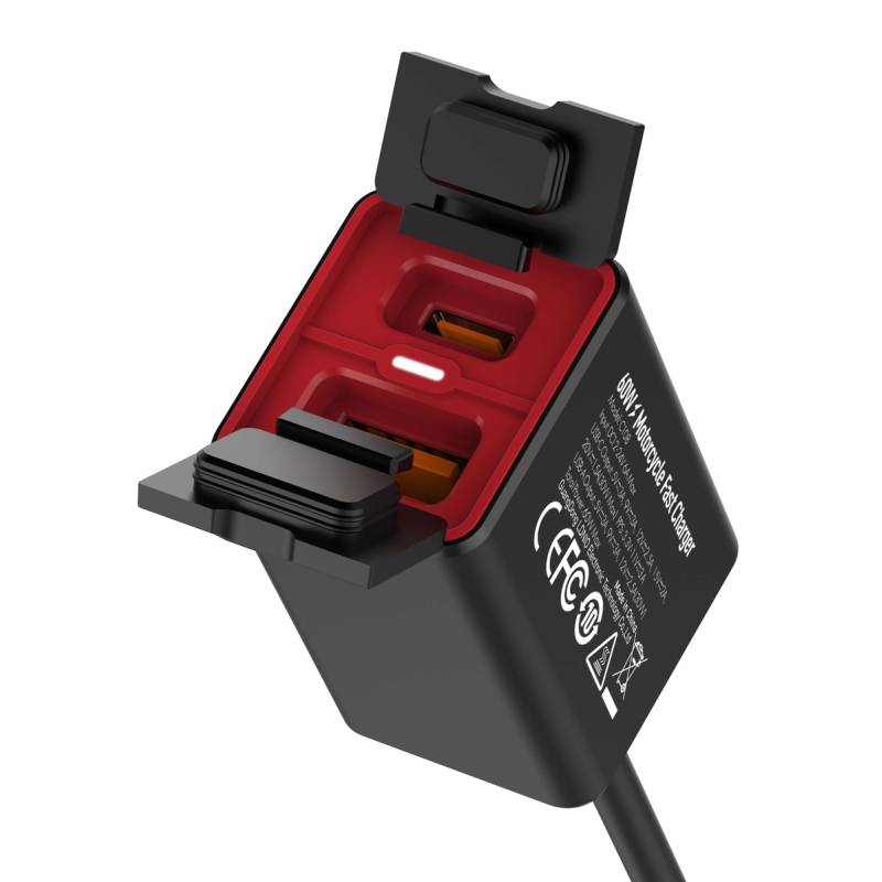 Ldnio φορτιστής μοτοσυκλέτας C108 με καλώδιο, USB/USB-C, 60W, μαύρος