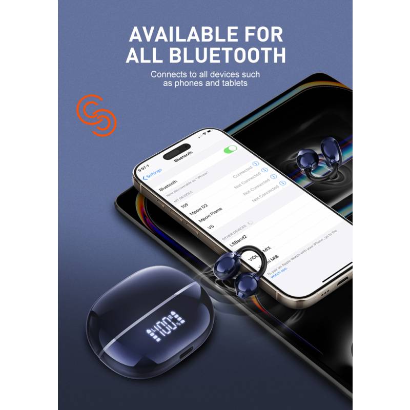 Ldnio earphones με θήκη φόρτισης T09, OWS, Φ10mm, 35/400mAh, μπλε – φωτογραφία 5