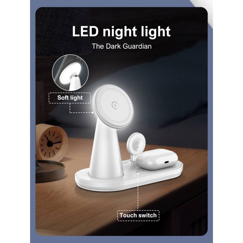 Ldnio ασύρματος φορτιστής WL01 με LED φωτισμό, 3 σε 1, 15W, λευκός – φωτογραφία 6