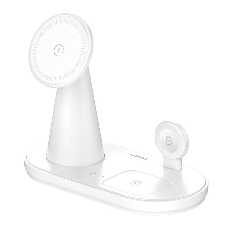 Ldnio ασύρματος φορτιστής WL01 με LED φωτισμό, 3 σε 1, 15W, λευκός