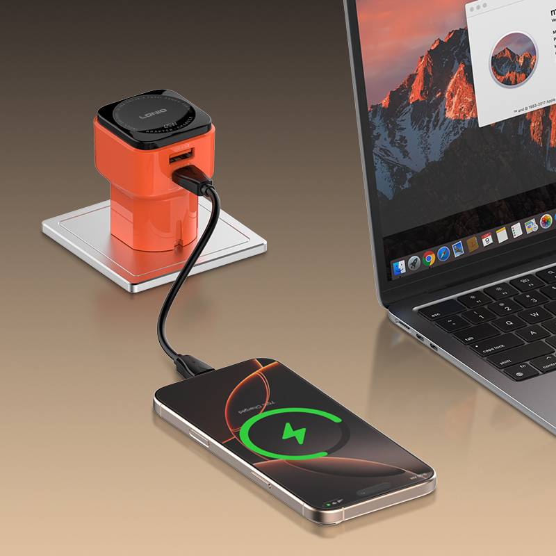 Ldnio φορτιστής τοίχου Q2420 με καλώδιο, USB/USB-C, 45W, universal πρίζα, πορτοκαλί – φωτογραφία 3