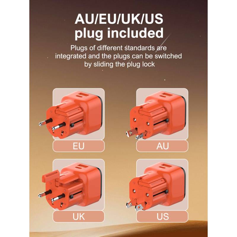 Ldnio φορτιστής τοίχου Q2420 με καλώδιο, USB/USB-C, 45W, universal πρίζα, πορτοκαλί – φωτογραφία 4