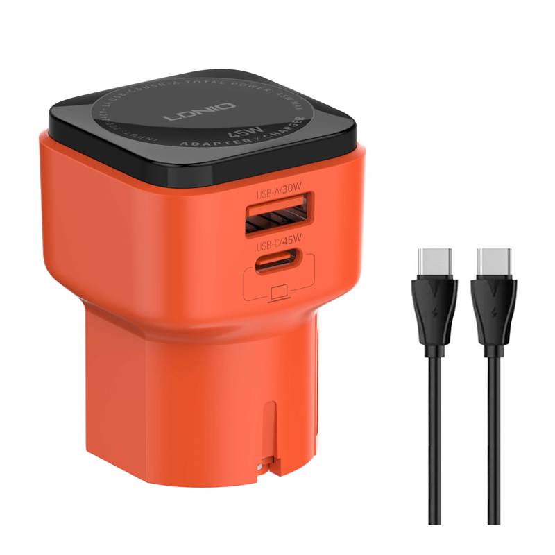 Ldnio φορτιστής τοίχου Q2420 με καλώδιο, USB/USB-C, 45W, universal πρίζα, πορτοκαλί Ldnio φορτιστής τοίχου Q2420 με καλώδιο, USB/USB-C, 45W, universal πρίζα, πορτοκαλί