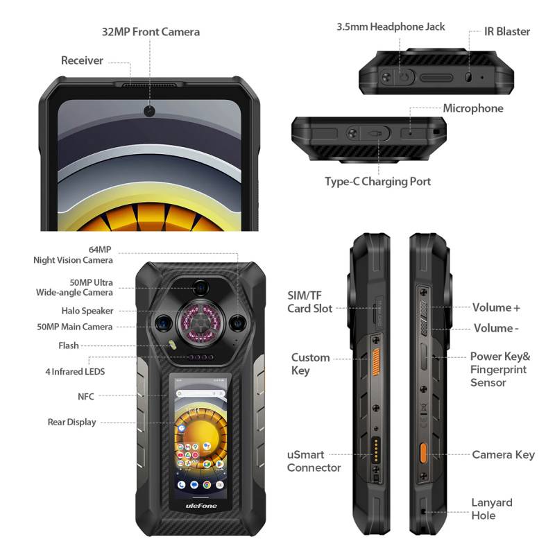 Ulefone smartphone Armor 30 Pro, 6.95" & 3.4", 16/512GB, 5G, 12800mAh, IP68/IP69K, μαύρο – φωτογραφία 5