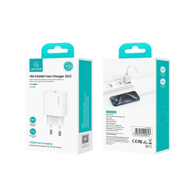 USAMS φορτιστής τοίχου CC226, USB-C, 20W, λευκός – φωτογραφία 4