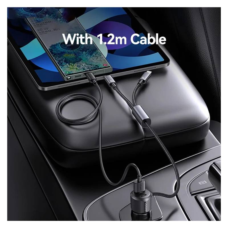 USAMS φορτιστής αυτοκινήτου CC287 με 2 σε 1 καλώδιο, USB/USB-C θύρες, 66W, μαύρος – φωτογραφία 2