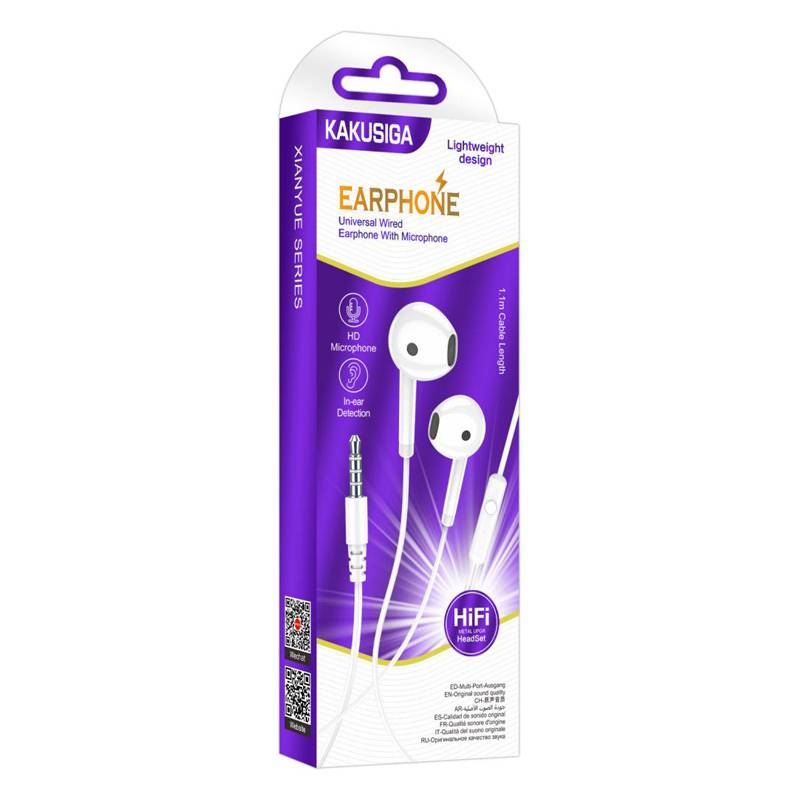 Kakusiga earphones με μικρόφωνο KSC-1301, 3.5mm σύνδεση, 14mm, 1.1m, λευκά – φωτογραφία 4