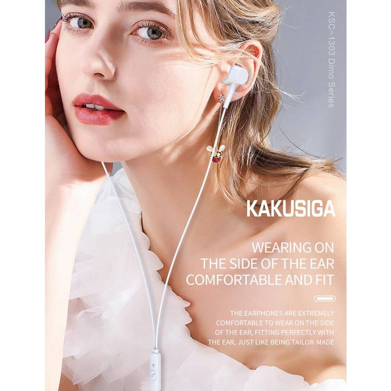 Kakusiga earphones με μικρόφωνο KSC-1303, 3.5mm σύνδεση, 10mm, 1.1m, λευκά – φωτογραφία 2
