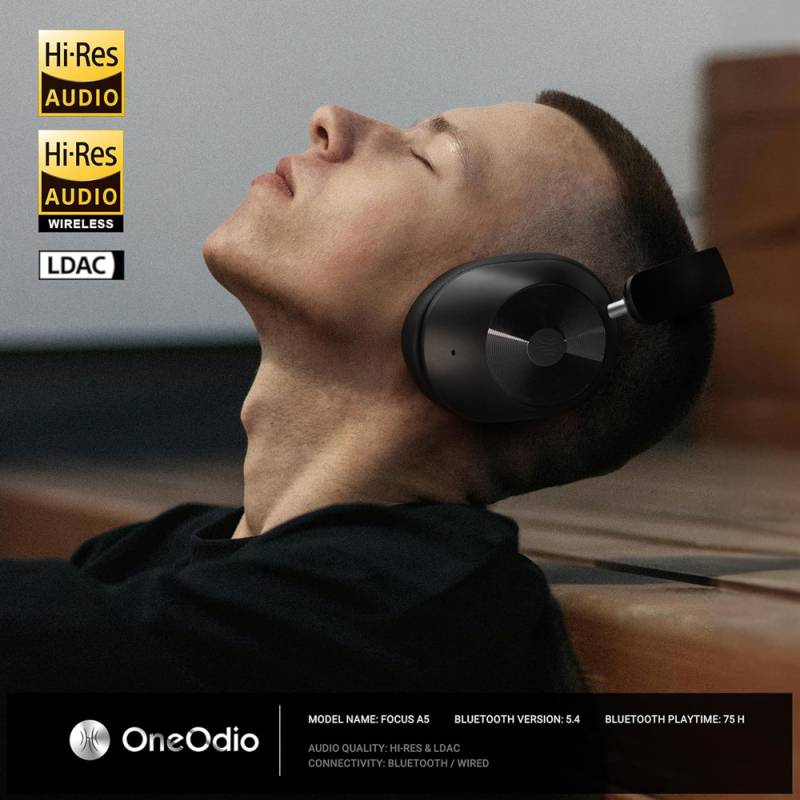 Oneodio headphones Focus A5, ενσύρματα & ασύρματα, Hybrid ANC, 40mm, 600mAh, μαύρο – φωτογραφία 2