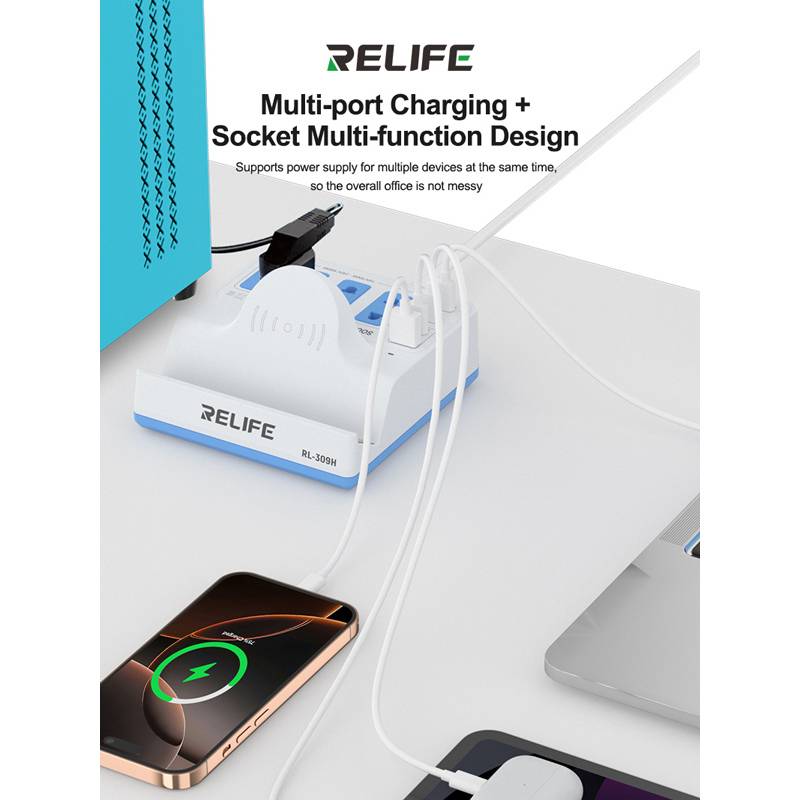 Relife σταθμός φόρτισης RL-309H, USB/3x USB-C/3x DC/wireless, 72W, λευκός – φωτογραφία 2