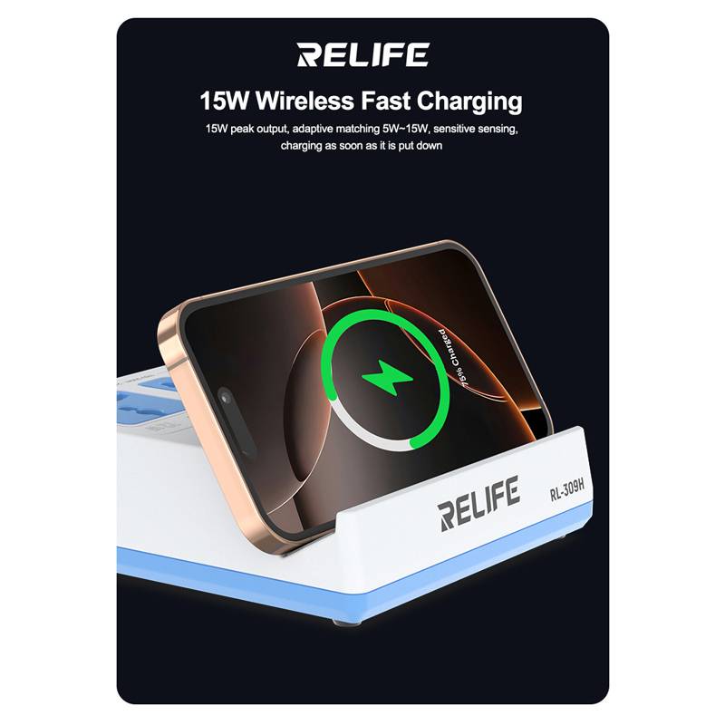 Relife σταθμός φόρτισης RL-309H, USB/3x USB-C/3x DC/wireless, 72W, λευκός – φωτογραφία 3