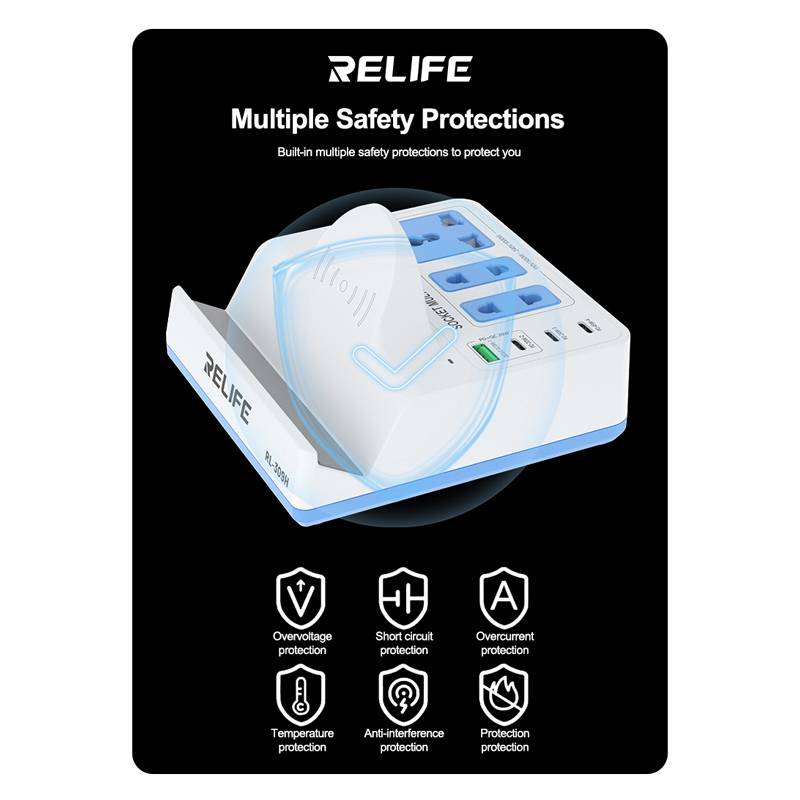 Relife σταθμός φόρτισης RL-309H, USB/3x USB-C/3x DC/wireless, 72W, λευκός – φωτογραφία 5
