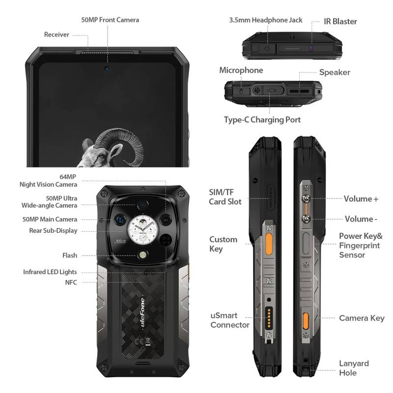 Ulefone smartphone Armor 28 Pro, 6.67" & 1.04, 16/512GB, 5G, 10600mAh, IP68/IP69K/MIL-STD-810H, μαύρο – φωτογραφία 6