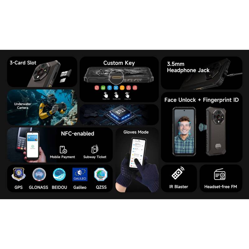 Ulefone smartphone Armor X16, 6.56", 6/128GB, 10360mAh, IP68/IP69K/MIL-STD-810H, μαύρο – φωτογραφία 6